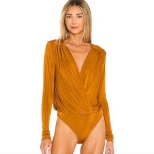 Free People Mustard Long Sleeve Bodysuit